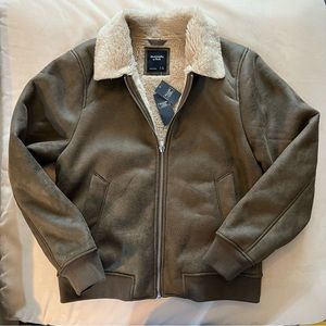 NWT Mens Abercrombie and Fitch Vegan Suede Bomber Jacket